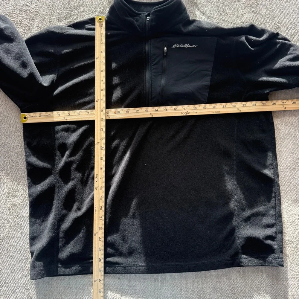 Eddie Bauer Mens XL Black Fleece 1/4‎ Zip Pullover Jacket Chest Pocket Mock Neck